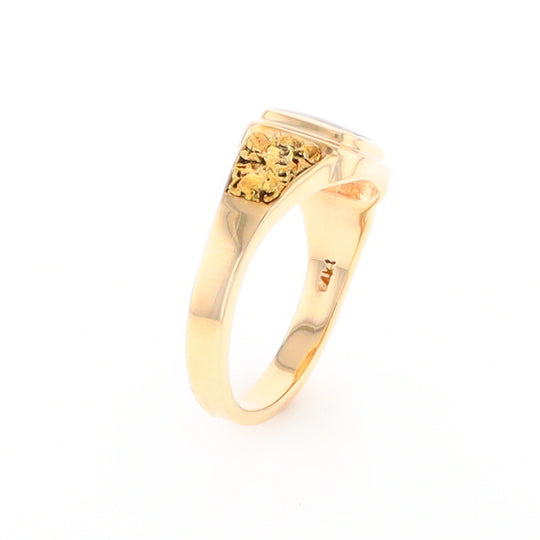 Gold Quartz Ring Square Inlaid Design Double Natural Nugget Sides