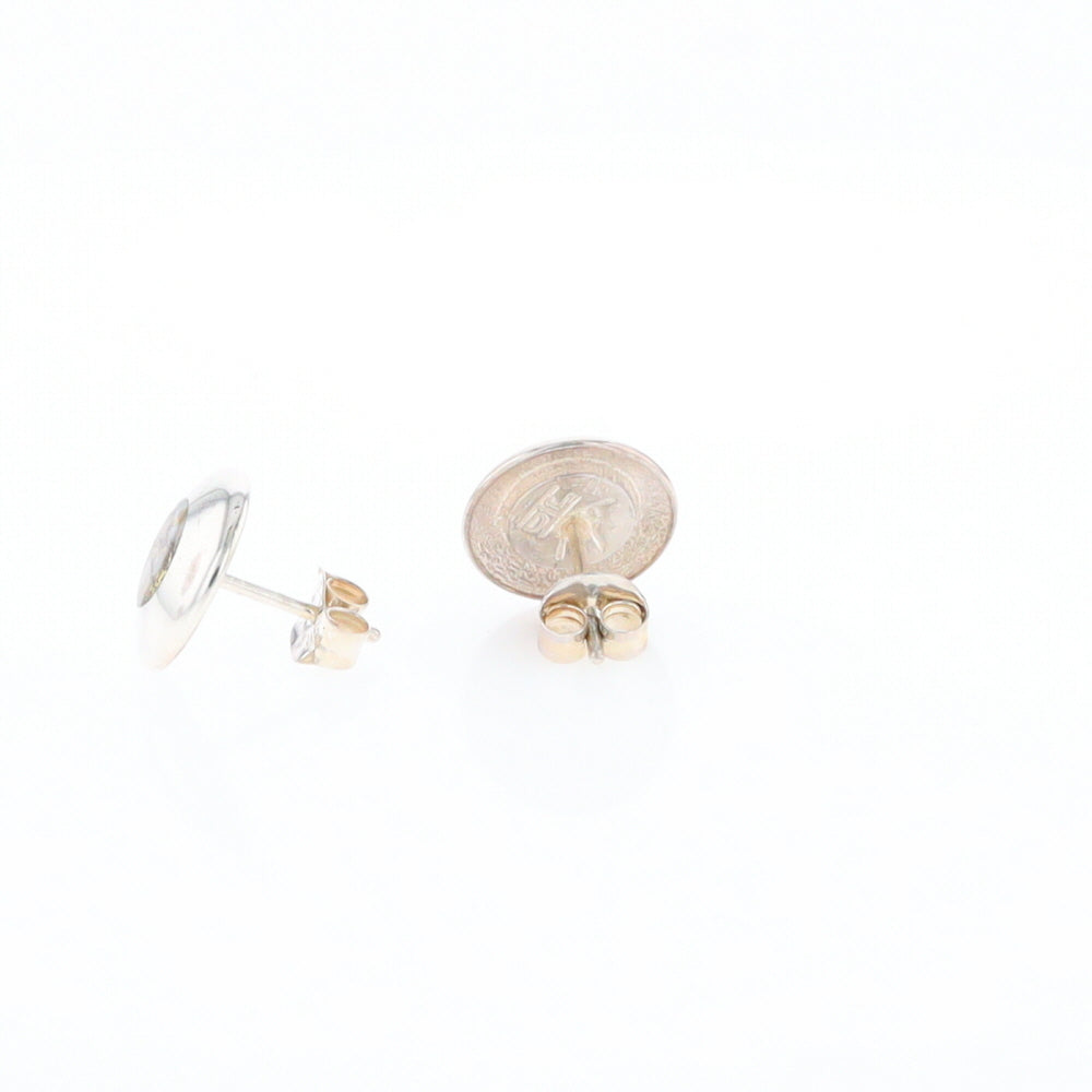 Sterling Silver Gold Quartz Inlaid Circle Stud Earrings - G3