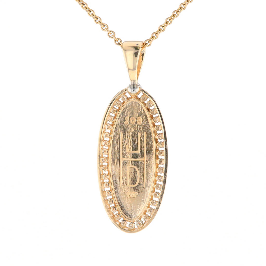 Gold Quartz Necklace .54ctw Halo Diamond Oval Inlaid Pendant