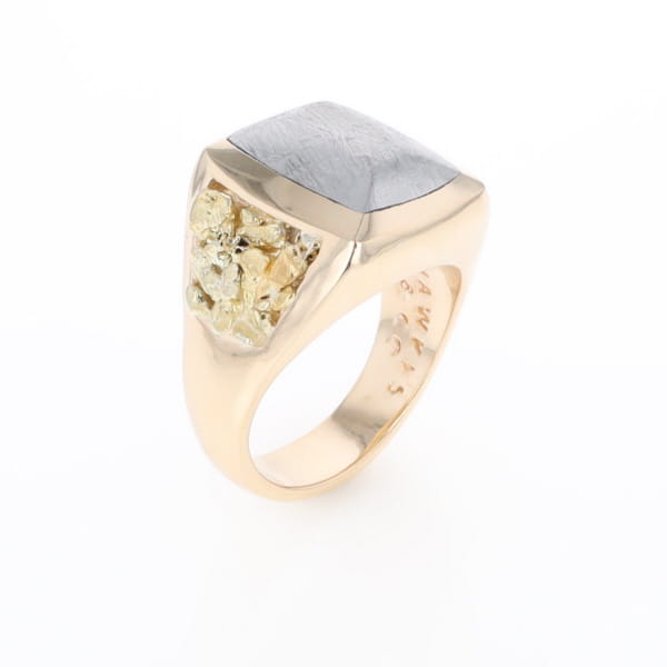 Meteorite Ring Double Side Natural Nuggets Rectangle Inlaid Center