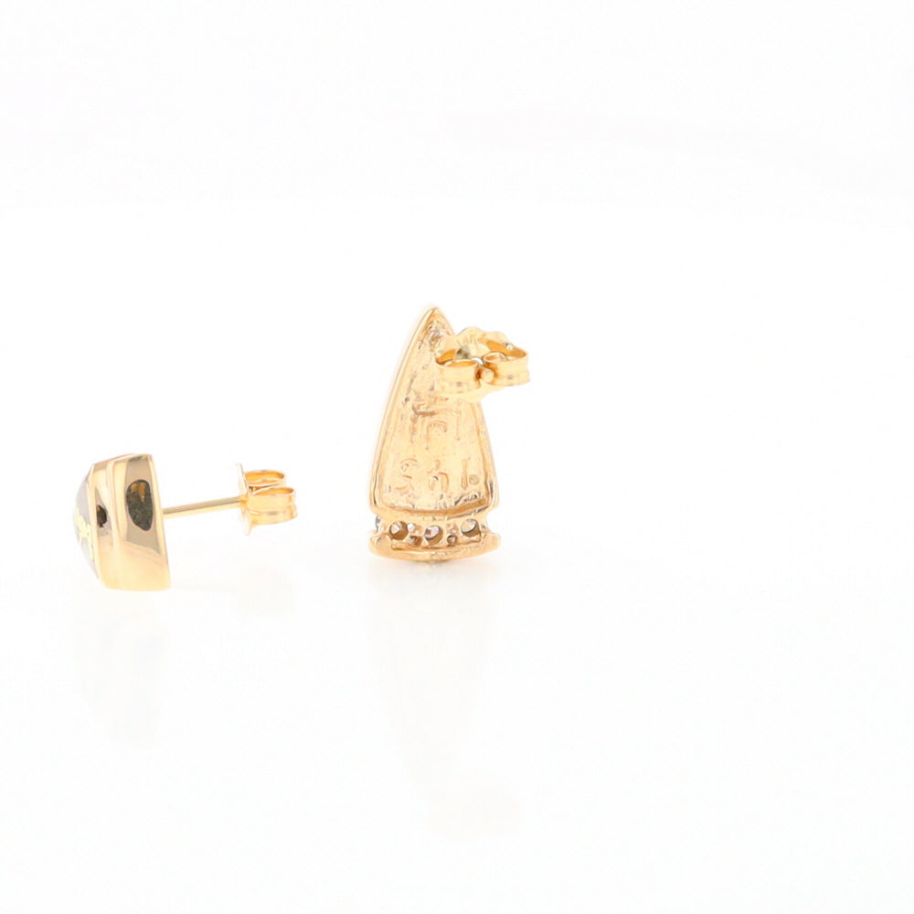 G1 Gold Quartz Earrings Triangle Shape Inlaid Design with .12ctw Diamonds