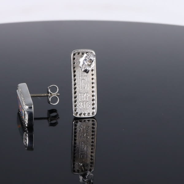 Opal Earrings Rectangle Inlaid with .50ctw Round Diamond Halo Studs