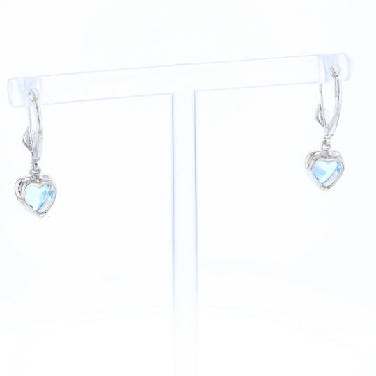 Blue Topaz Diamond Dangle Heart Earrings