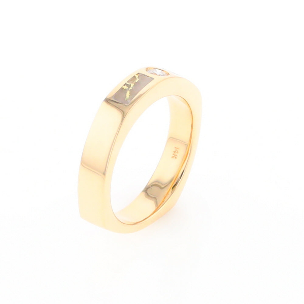 Gold Quartz Ring Double Sided Inlaid Design with .10ct Round Diamond G2