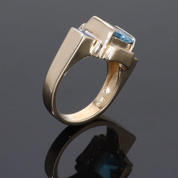 Opal Rings Inlaid Sides Swiss Blue Topaz Center with .24ctw Diamonds
