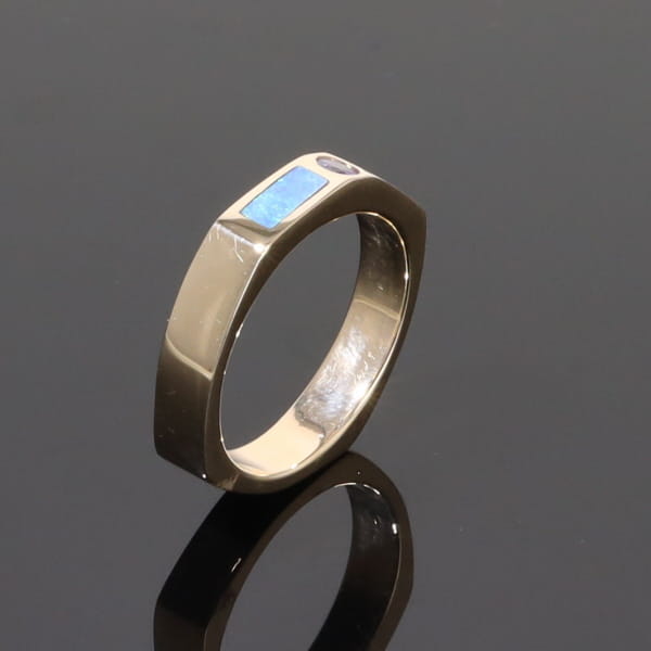 Opal Rings 2 Section Inlaid Design with Round Tanzanite