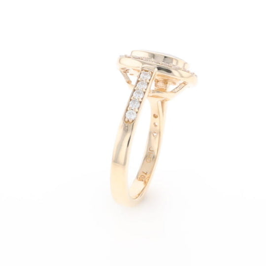Rectangular Gold Quartz Inlaid Ring with 0.65ctw Diamond Halo