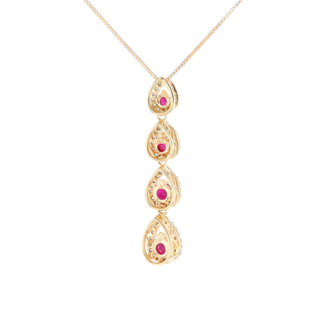 Ruby Drop Necklace with Pear Shaped Diamond Halos