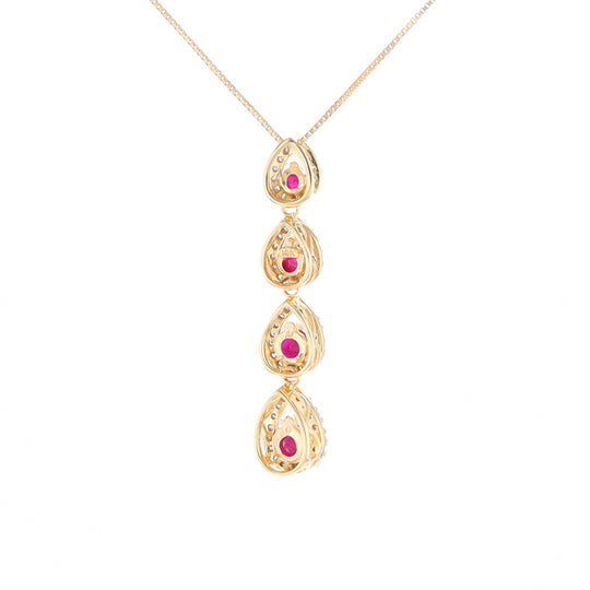 Ruby Drop Necklace with Pear Shaped Diamond Halos