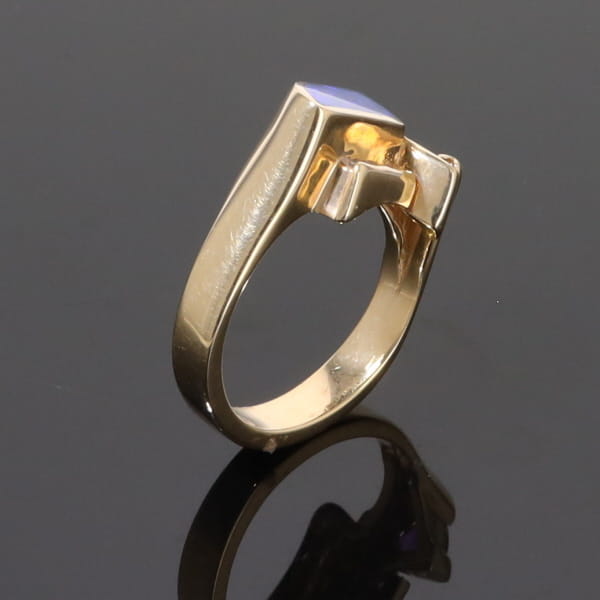 Opal Rings Geometric Inlaid with Amethyst and .08ctw Diamonds