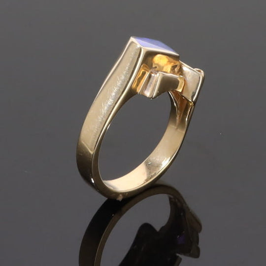 Opal Rings Geometric Inlaid with Amethyst and .08ctw Diamonds