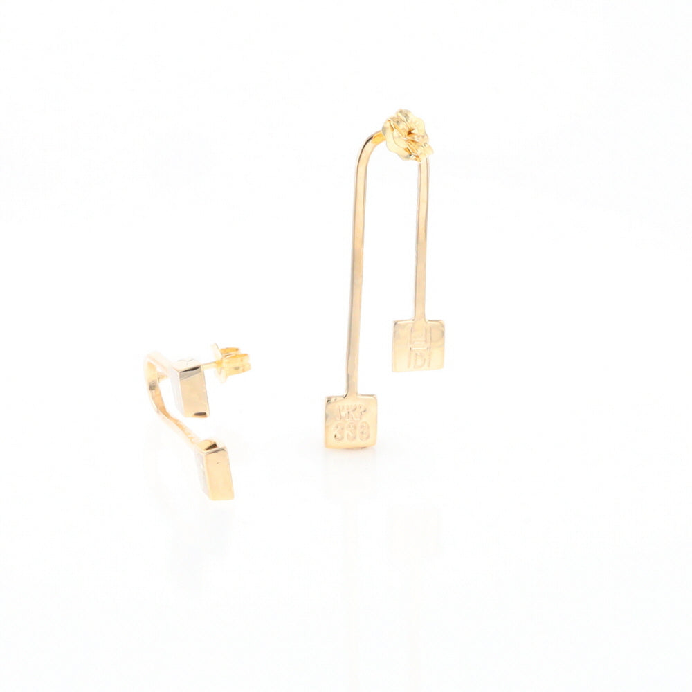 Gold Quartz Double Square Curved Bar Earrings - G2