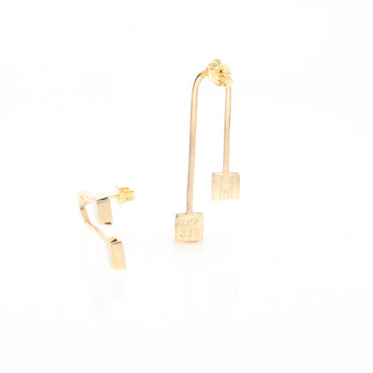 Gold Quartz Double Square Curved Bar Earrings - G2