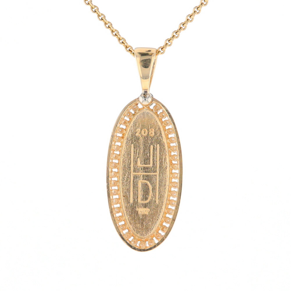 Gold Quartz Necklace .54ctw Halo Diamond Oval Inlaid Pendant