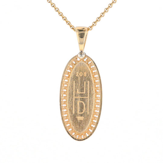 Gold Quartz Necklace .54ctw Halo Diamond Oval Inlaid Pendant