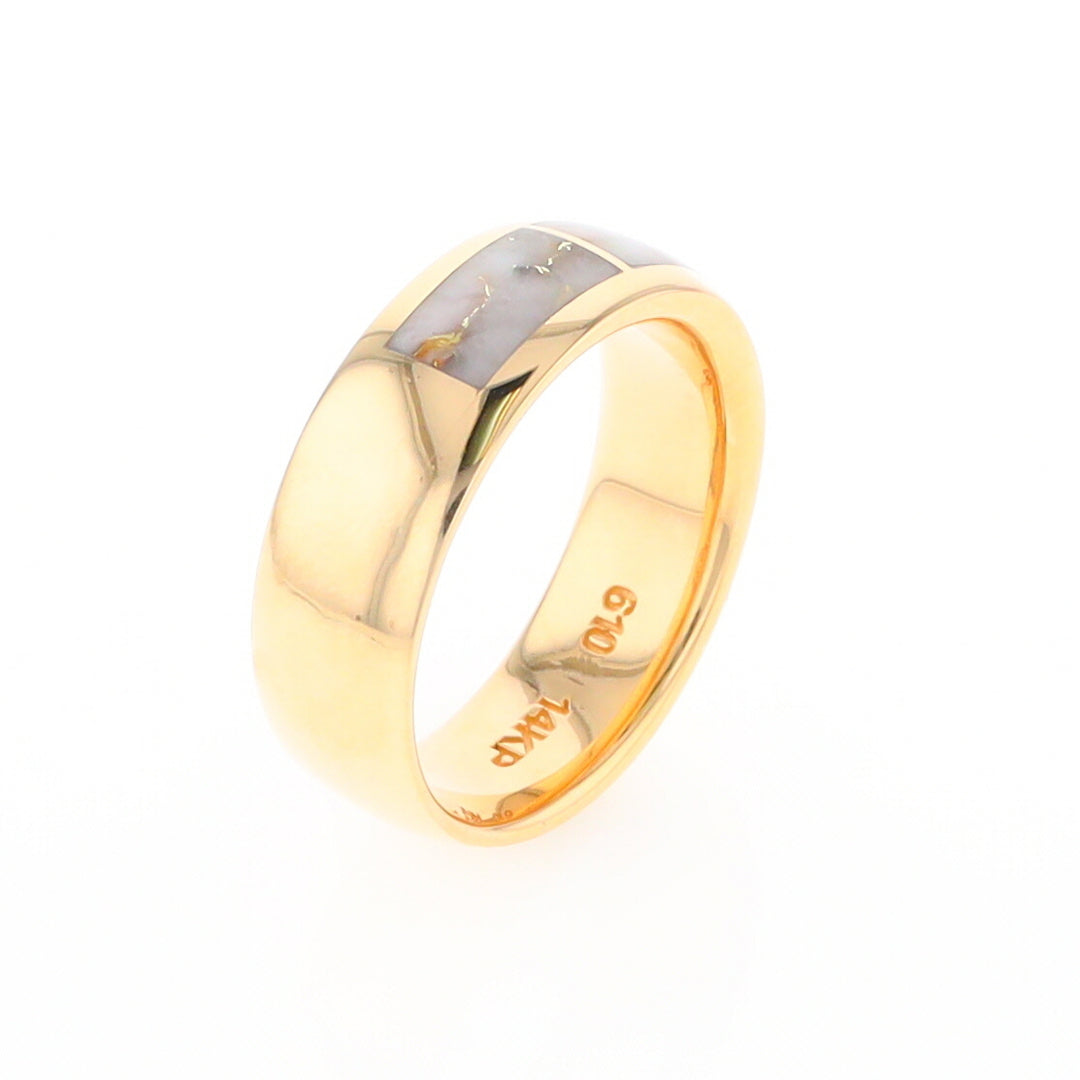 Gold Quartz Ring 3 Section Rectangle Inlaid Design Band