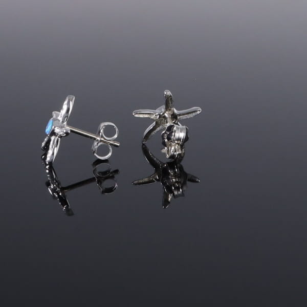 Opal Earrings Inlaid Realistic Star Fish Design