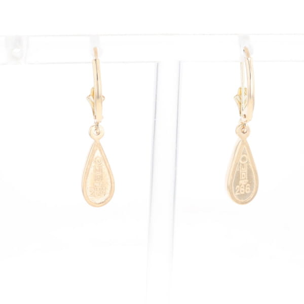 Gold Quartz Earrings Tear Drop Inlaid Lever Backs - G3