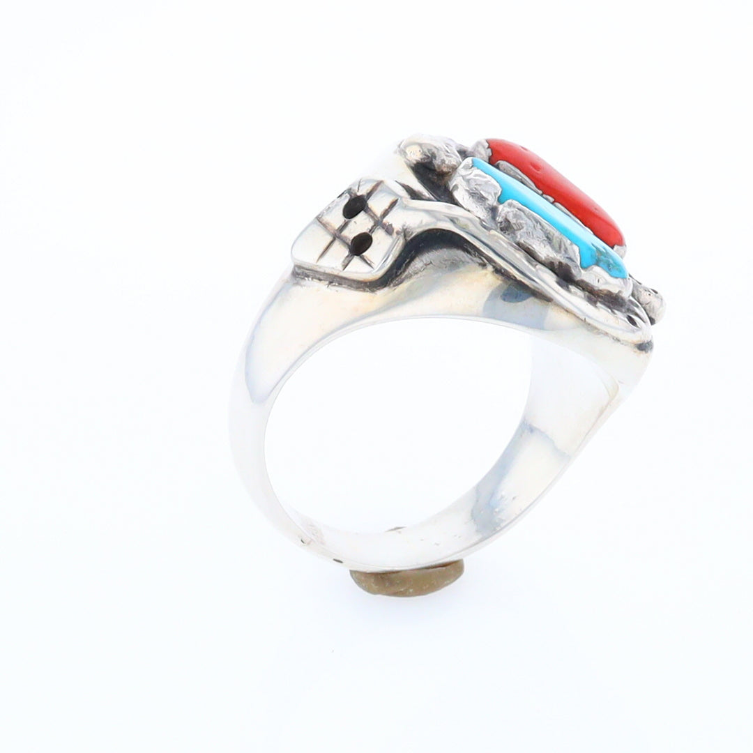 Coral and Turquoise Native Snake Ring