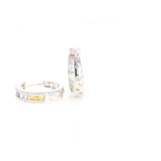 Multi-color Sapphire Hoop Earrings with Diamond Accents