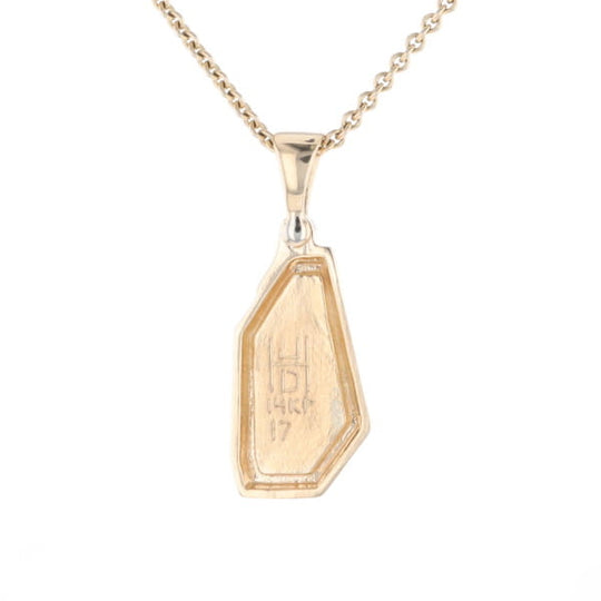Gold Quartz Necklace .02ct Diamond Geometric Inlaid Design Pendant