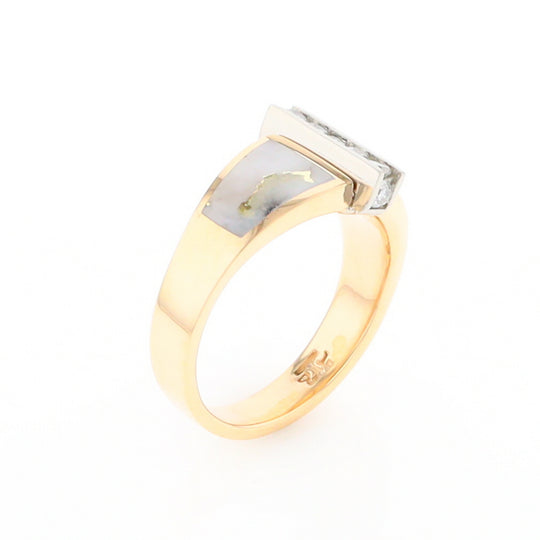 Gold Quartz Ring Double Sided Inlaid Design with .23ctw Diamonds