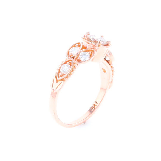 Vintage Rose Flower Round Diamond Engagement Ring