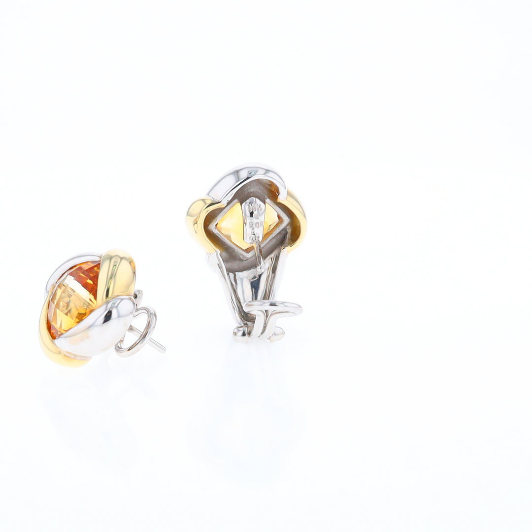 Two-Tone Checkerboard Citrine Earrings