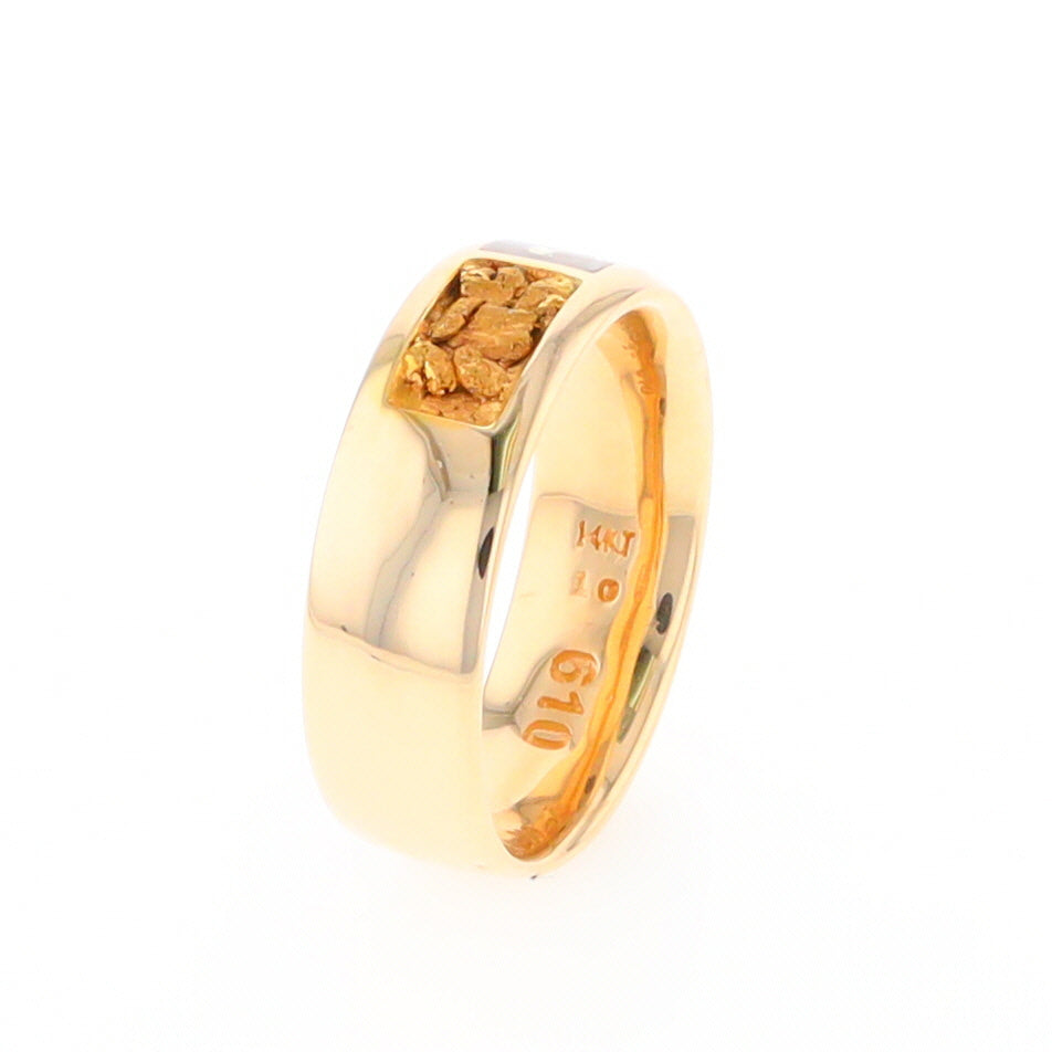 Gold Quartz Ring Rectangle Inlaid with Natural Nugget Sides