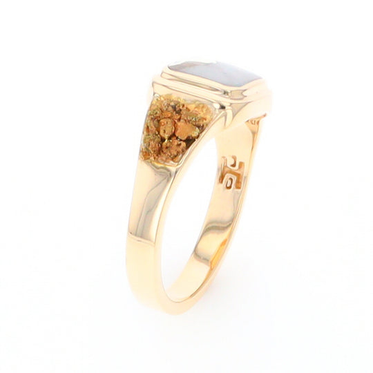 Gold Quartz Ring Square Inlaid Design Double Natural Nugget Sides