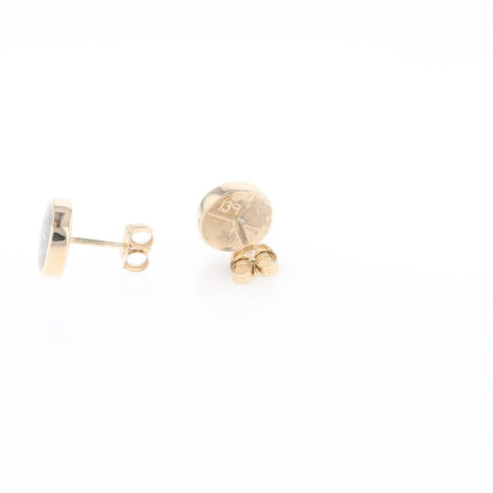 Gold Quartz Earrings 9mm Round Inlaid Studs - G2