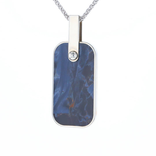 Natural pietersite inlaid dog tag cross pendant