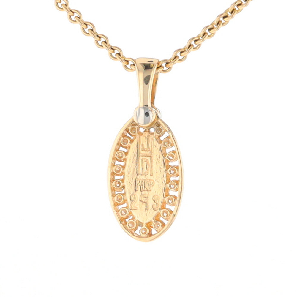 Gold Quartz Pendant Oval Inlaid with .22ctw Round Diamonds Halo