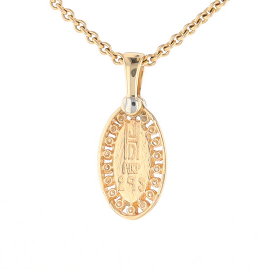 Gold Quartz Pendant Oval Inlaid with .22ctw Round Diamonds Halo