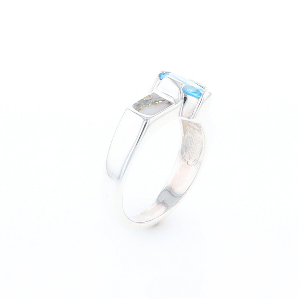 Sterling Silver Gold Quartz Inlaid Oval Blue Topaz Ring - G3