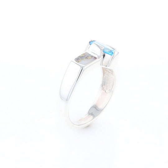 Sterling Silver Gold Quartz Inlaid Oval Blue Topaz Ring - G3