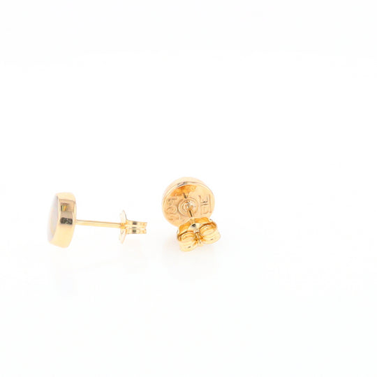 Gold Quartz Earrings Round Inlaid Studs