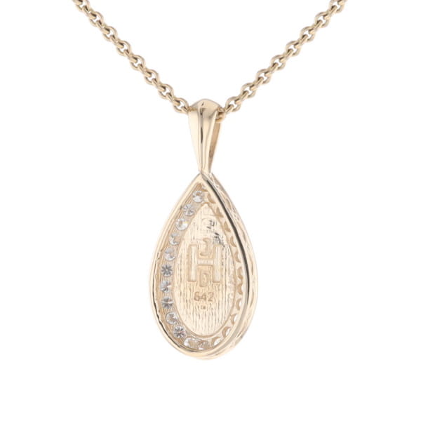Gold Quartz Pendant Tear Drop Inlaid .42ctw Diamond Halo Design