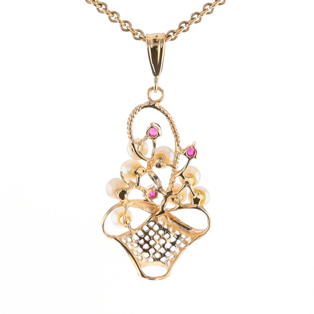 Pearl and Ruby Basket Pendant