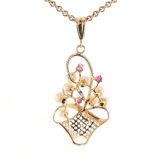 Pearl and Ruby Basket Pendant