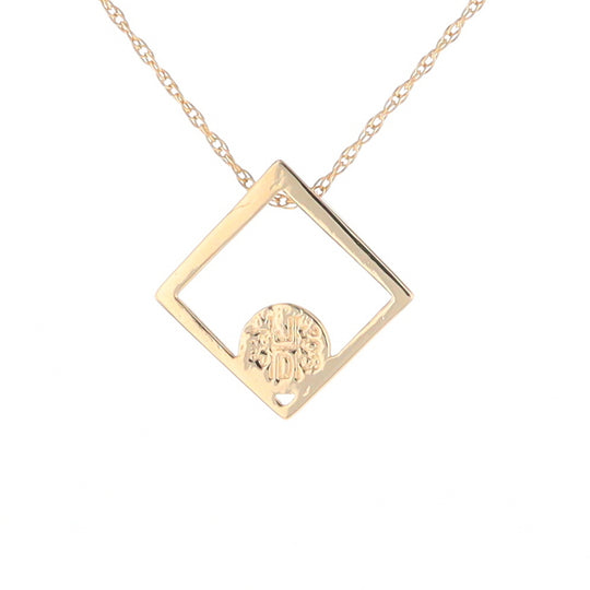 Open Square Gold Quartz Round Inlaid Pendant