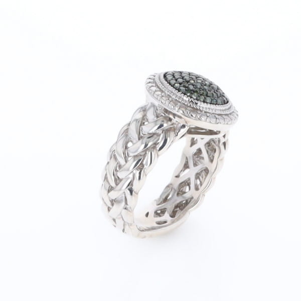 Green Diamond Braided Cluster Ring