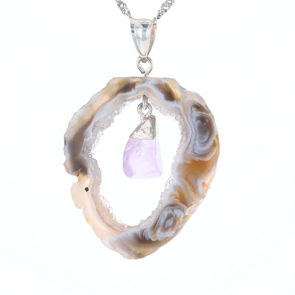 Druzy Quartz With Dangling Amethyst Pendant