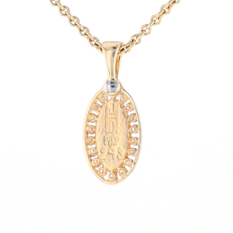 Gold Quartz Pendant Oval Inlaid with .22ctw Round Diamonds Halo