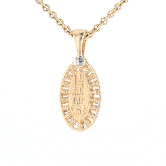 Gold Quartz Pendant Oval Inlaid with .22ctw Round Diamonds Halo