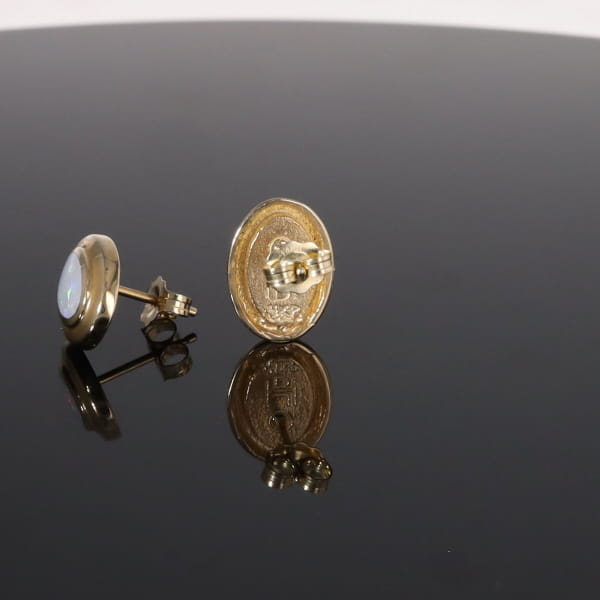 Opal Earrings Oval Inlaid Design Studs