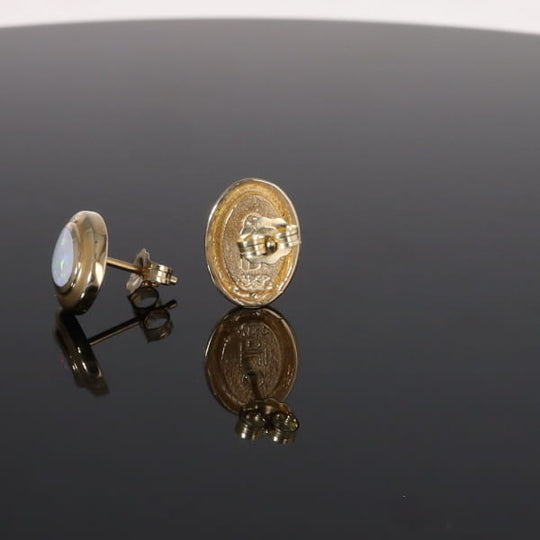 Opal Earrings Oval Inlaid Design Studs