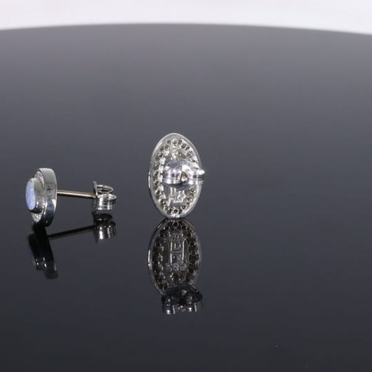 Opal Earrings Oval Inlaid with .25ctw Round Diamond Halo Studs