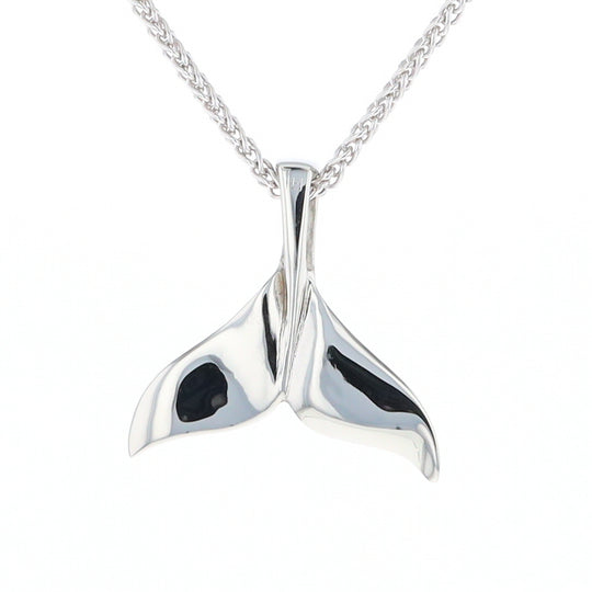 Whale Tail Natural Nuggets Inlaid Sea Life Medium White Gold Pendant