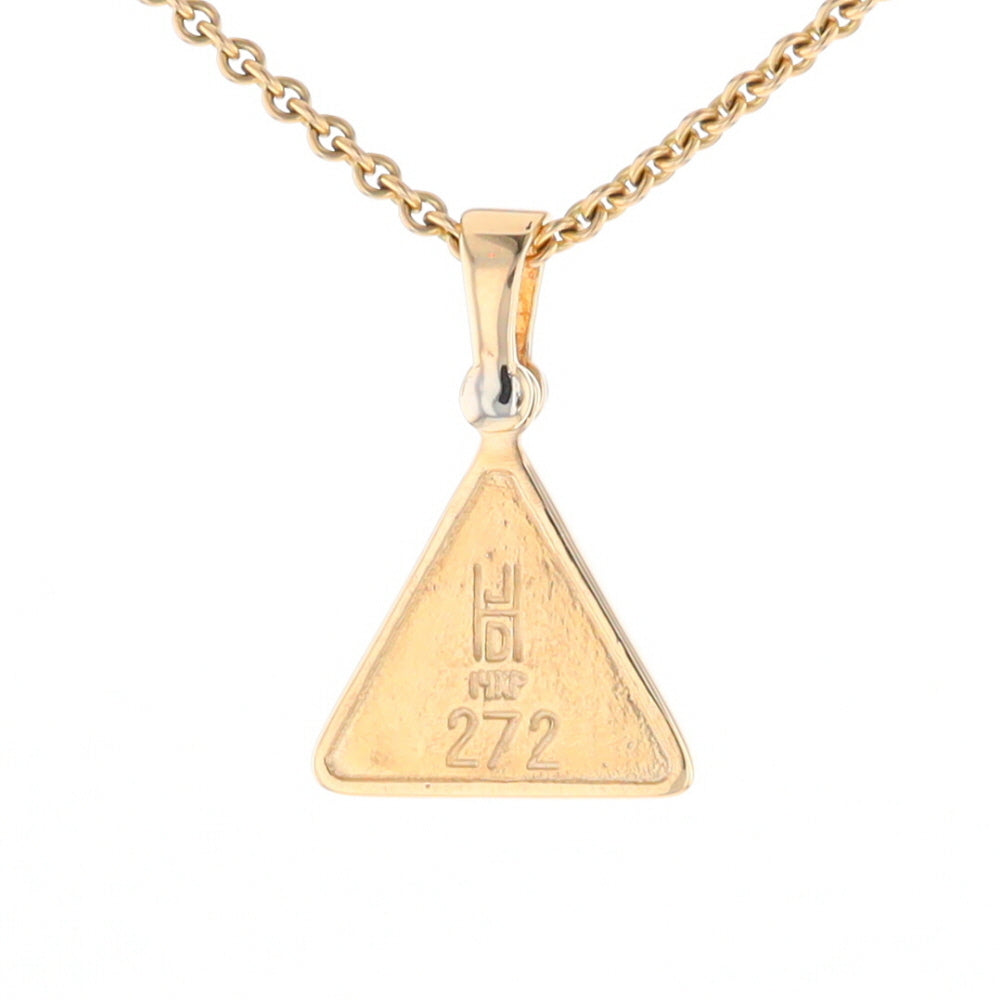 Gold Quartz Necklace Triangle Inlaid Pendant with .02ct Diamond